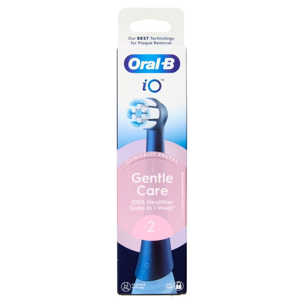 Oral-B iO Testine Ricambio Gentle Care Blu Spazzolino Elettrico Denti Ricaricabile, 2 Refills